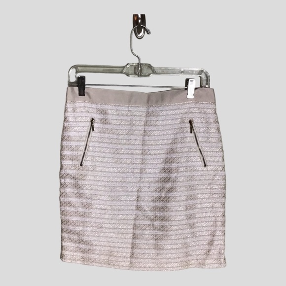 Forever 21 Women’s Cream/ Gold Tweed Ribbon Waist detail Mini Skirt Sz. Med EUC - Picture 1 of 9